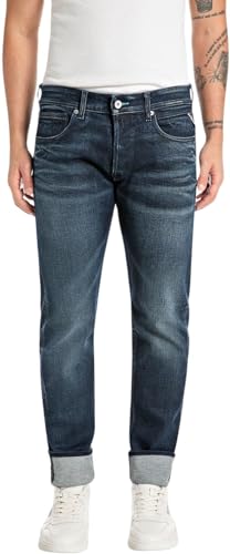 Replay Herren Jeans Grover Straight-Fit, Blau (Dark Blue 007), 32W / 32 im Sale